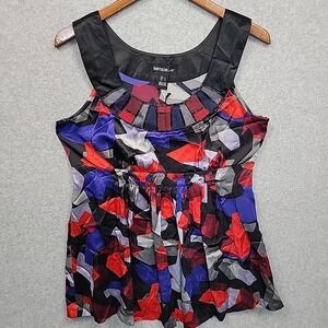 Kensie Multicolor Geometric Print Round Neck Silk Sleeveless Top Womens Sz L NEW